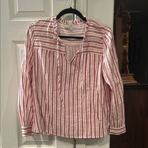 LOFT Red and White Striped Blouse